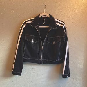 Cropped Black Jacket with striped sleeves